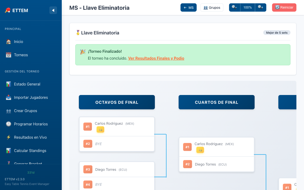 Vista general del bracket de eliminaci&oacute;n directa